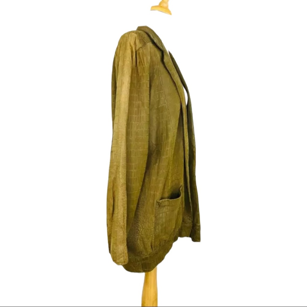 CHRISTIAN LAUREN 80s Suede Leather Jacket Textured VNTG Olive Green NY Buttery - Picture 7 of 11